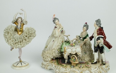 A collection of 2 German Volkstedt Dresden lace porcelain