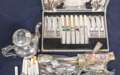 A collection of mixed silver plated items to include; a...