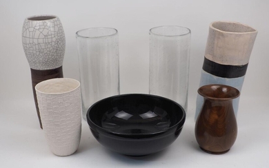 A collection of modern decorative glass and ceramic wares, to...