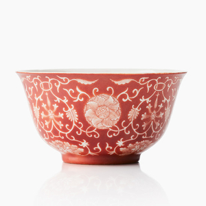 A fine coral-red reverse decorated ’floral’ bowl