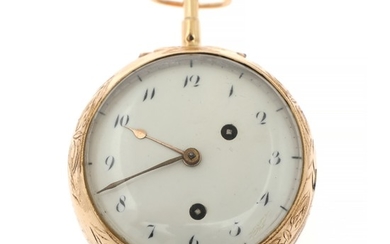 A gold pocket-watch with striking mechanism and repeater. Dial and movement marked “Breguet”. C. 1800. Weight in total 140 g. Case diam. 50 mm.