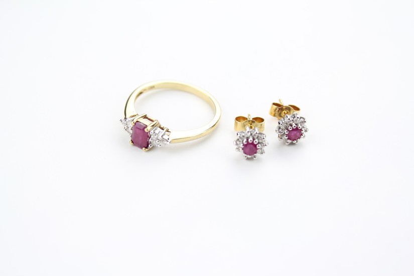 A gold ruby and diamond dress ring, along with a pair of mat...