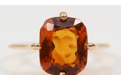 A gold scissor cut citrine cocktail dress ring, unmarked, R-...