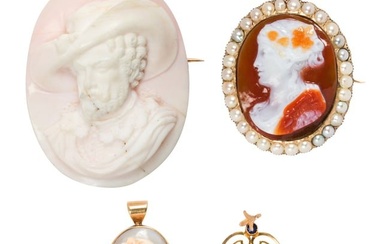 A group of cameo and 14k gold jewelry