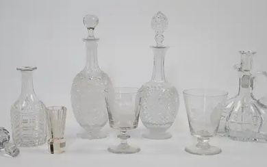 A group of cut glass decanters and goblets, 19th - 20th centuries,...