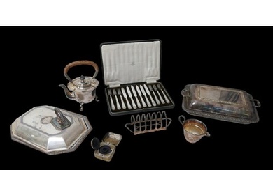 A group of silver-plated wares, including a bachelor's teap...