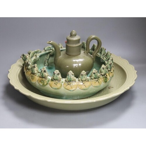 A large Chinese celadon glazed dish, a Chinese green crackle...