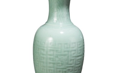 A large Chinese moulded celadon-glazed vase with dragons, 18th/19th century