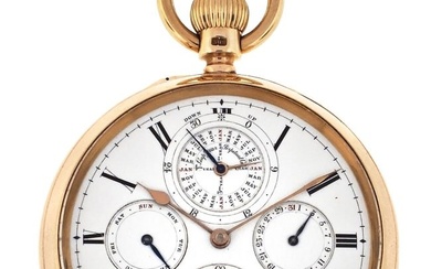 A large gold minute repeating perpetual calendar pocket watch by Usher & Cole