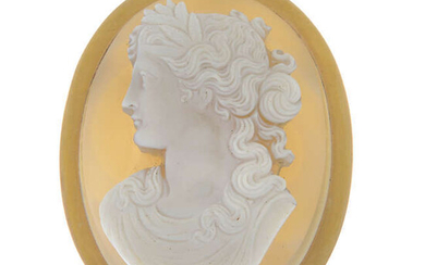 A late 19th century gold banded agate cameo brooch, carved to depict Demeter in profile.