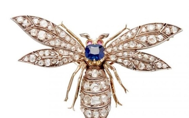 A late 19th century sapphire and diamond set insect