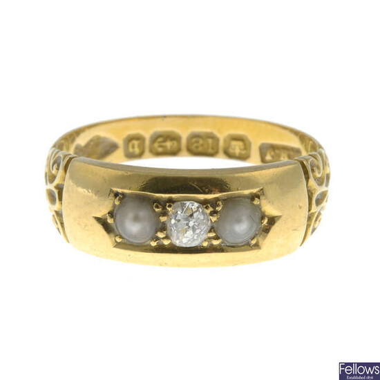 A late Victorian 18ct gold split pearl and diamond dress ring.