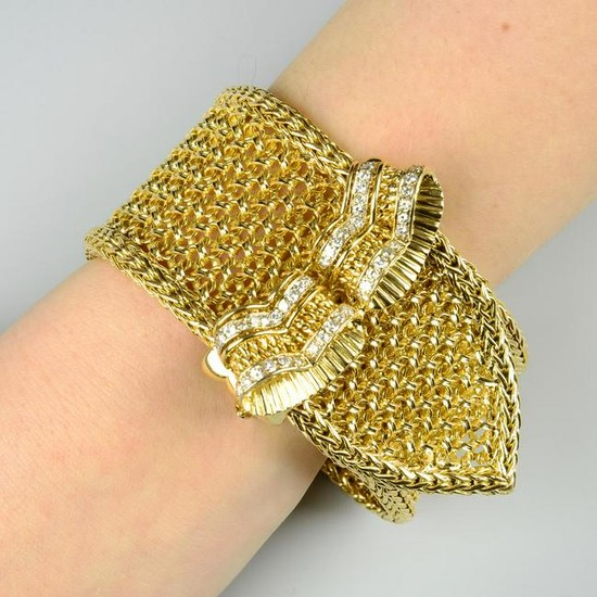 A mid 20th century 18ct gold mesh-link buckle bracelet