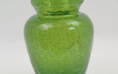 A modern green crackle glass vase, 28cm high