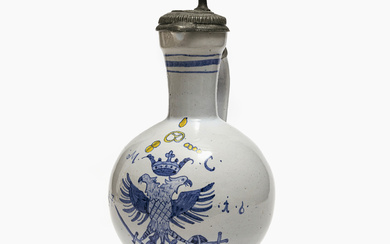 A narrow-necked jug with the bakers guild symbol - Hanau, dated 1716
