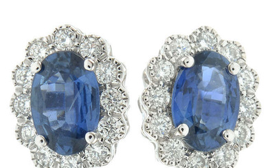 A pair of 18ct gold sapphire and brilliant-cut diamond cluster stud earrings.