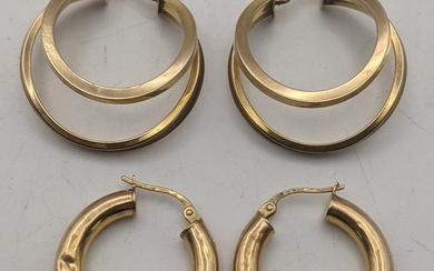 A pair of 9ct gold double hoop earrings, 3g,...