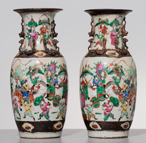 A pair of Chinese famille rose Nanking stoneware vases, H 45,5 cm