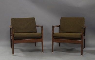 A pair of Cintique teak armchairs, mid 20th century, with grooved armrests (2)