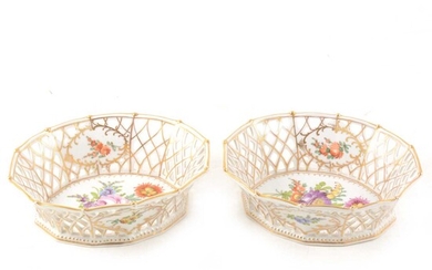 A pair of Dresden porcelain baskets