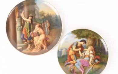 A pair of Royal Vienna-style porcelain cabinet plates, one depicting Tancredi and Clorinda and the o
