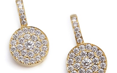 A pair of diamond ear pendants each set with numerous brilliant-cut diamonds weighing a total of app. 1.68 ct., mounted in 18k gold. Colour: Wesselton (H). Clarity: VVS. L. 22 mm. (2)