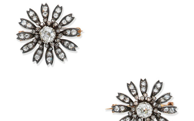 A pair of late 19th century diamond flower brooches