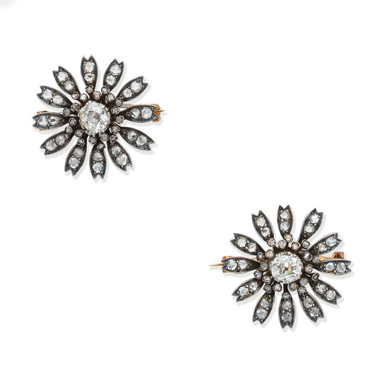 A pair of late 19th century diamond flower brooches