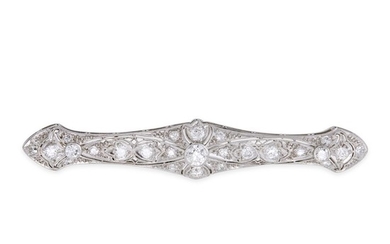 A platinum and diamond bar brooch set with old...