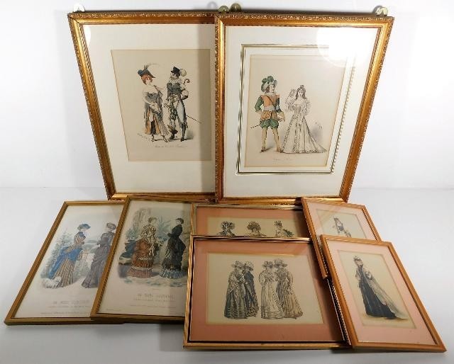A quantity of framed 19thC. fashion prints including four by...