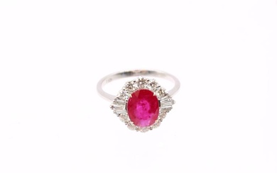 A ruby and diamond 18ct white Art Deco style cluster...