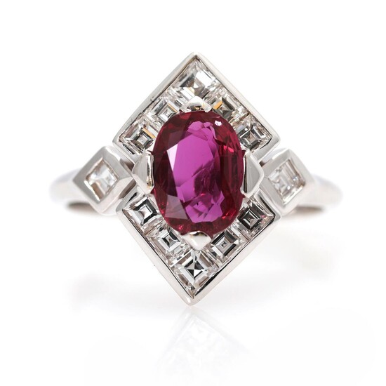 NOT SOLD. A ruby and diamond ring set with a ruby weighing app. 0.90 ct. encircled by numerous diamonds, mounted in 18k rhodium plated gold. Size 55. – Bruun Rasmussen Auctioneers of Fine Art