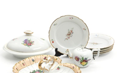 A selection of 19th century Royal Copenhagen porcelain ware, decorated in colours...