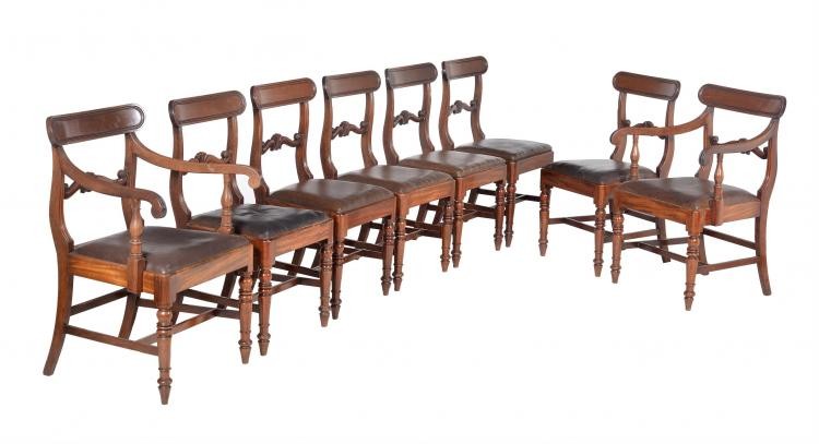 A set of eight George IV mahogany dining chairs