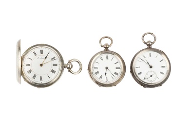 A silver hunter pocket watch, with engine turned decoration to...