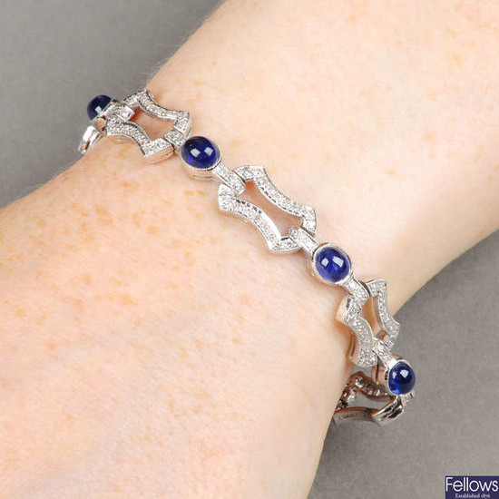 A single-cut diamond fancy-link bracelet, with sapphire