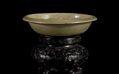 A small Chinese Yaozhou celadon molded brush washer 耀州窑印花小水洗 Northern Song/Jin Dynasty 北宋或金