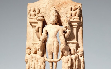 A small Indian sandstone stele of Vishnu. 11th century