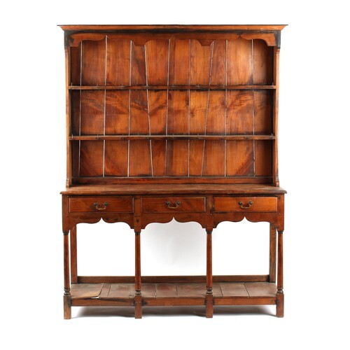 A solid yew wood two part Welsh dresser, 20th century, 62ins...