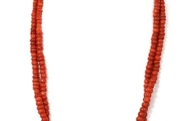 A two row graduated coral bead necklace