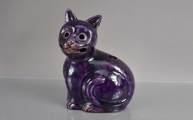 A very unusual 19th Century art pottery model of a cat (possibly the Cheshire Cat from Alice in Wonderland)
