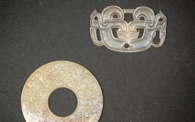A yellow jade bi-disc and a mythical-beast plaque