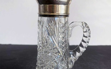 AMERICAN SILVER CUT GLASS PITCHER, DECANTER, 1890s.