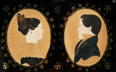 AMOS HOLBROOK (ACTIVE 1830-1831) DOUBLE MINIATURE PORTRAITS OF A HUSBAND AND WIFE.
