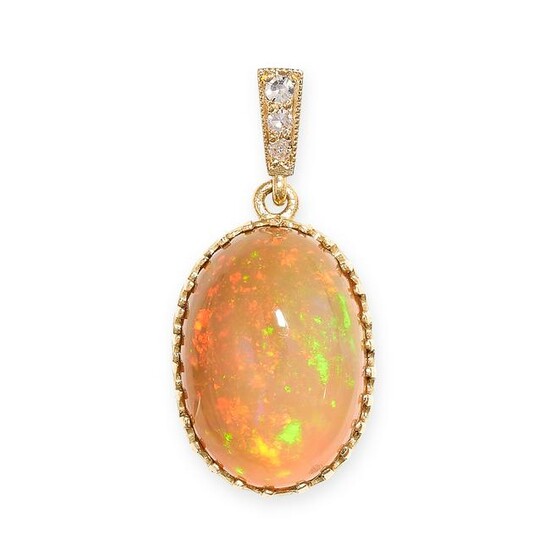 AN OPAL AND DIAMOND PENDANT in 18ct yellow gold, set