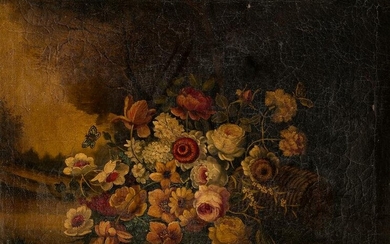 ANONYMOUS (20th century) "Flowers in a landscape"