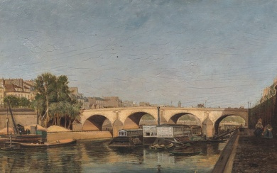 ANTHELME TRIMOLET (1798-1866). Paris, la Seine, le pont Marie, c. 1830. Huile sur panneau, signée...