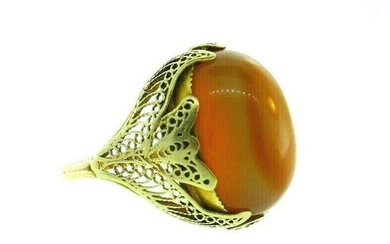 ANTIQUE 14k Yellow Gold & Agate Ring Circa 1900s
