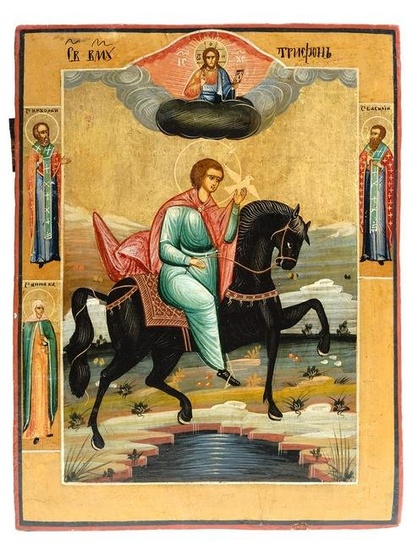 ANTIQUE RUSSIAN ORTHODOX ICON OF SAINT TRYPHON