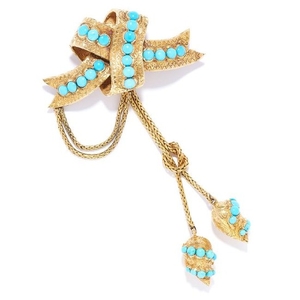 ANTIQUE TURQUOISE HAIRWORK MORNING BROOCH, 19TH CENTURY